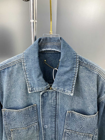 250902 New high-quality heavy-duty embossed denim workwear jacket