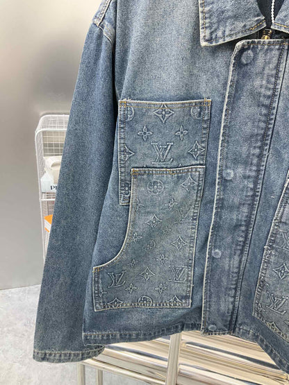 250902 New high-quality heavy-duty embossed denim workwear jacket