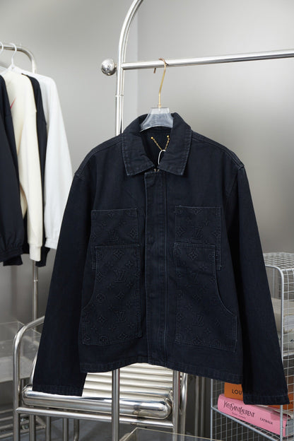 250902 New high-quality heavy-duty embossed denim workwear jacket