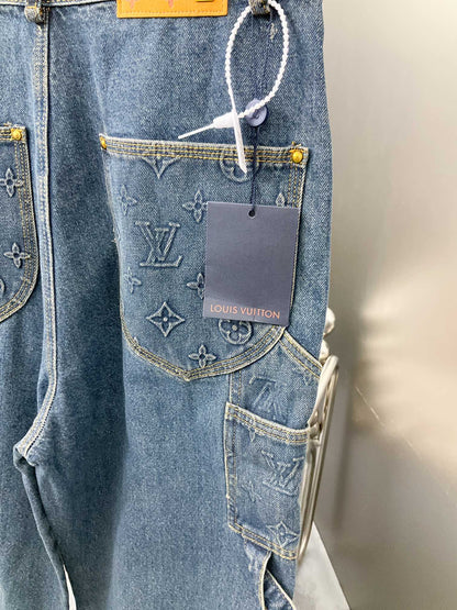 250902 New high-quality heavy-duty embossed denim cargo pants