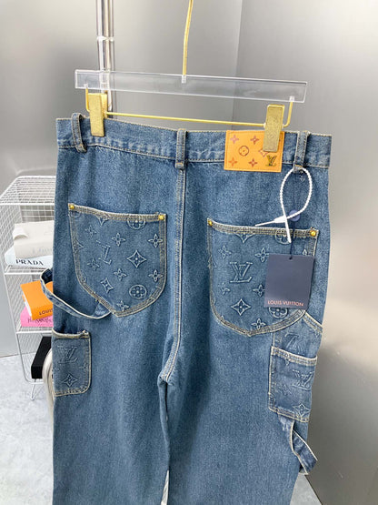 250902 New high-quality heavy-duty embossed denim cargo pants