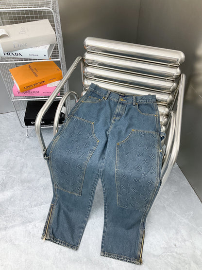 250902 New high-quality heavy-duty embossed denim cargo pants