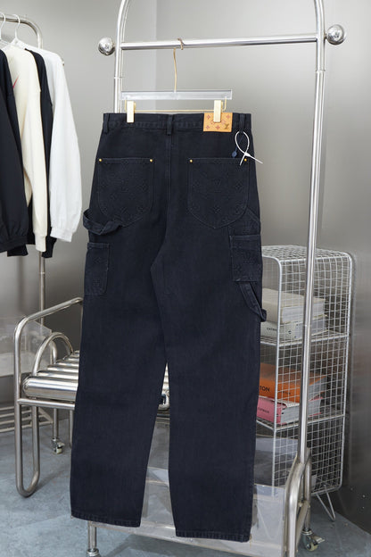 250902 New high-quality heavy-duty embossed denim cargo pants