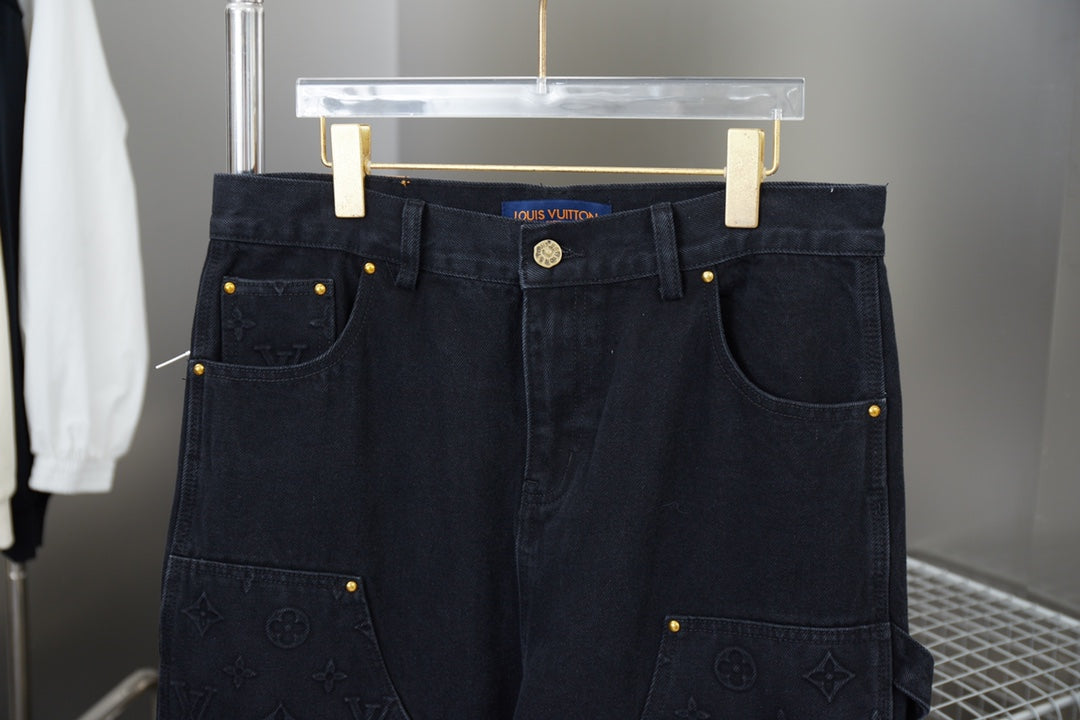 250902 New high-quality heavy-duty embossed denim cargo pants