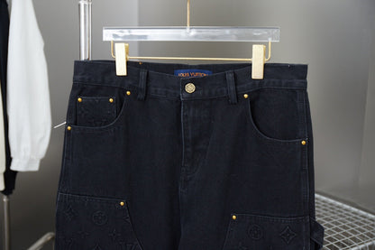 250902 New high-quality heavy-duty embossed denim cargo pants