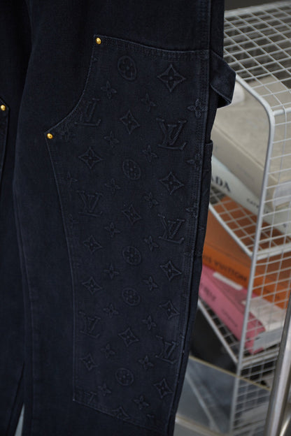250902 New high-quality heavy-duty embossed denim cargo pants