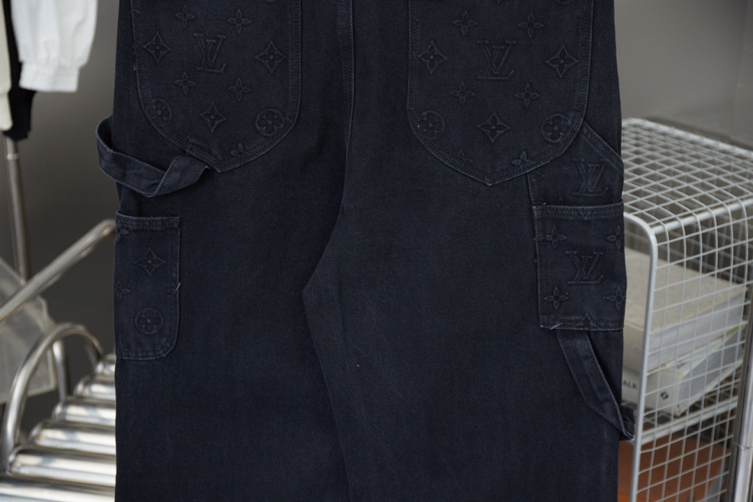 250902 New high-quality heavy-duty embossed denim cargo pants
