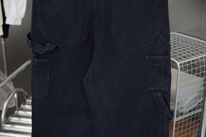250902 New high-quality heavy-duty embossed denim cargo pants