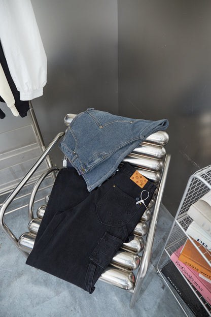 250902 New high-quality heavy-duty embossed denim cargo pants