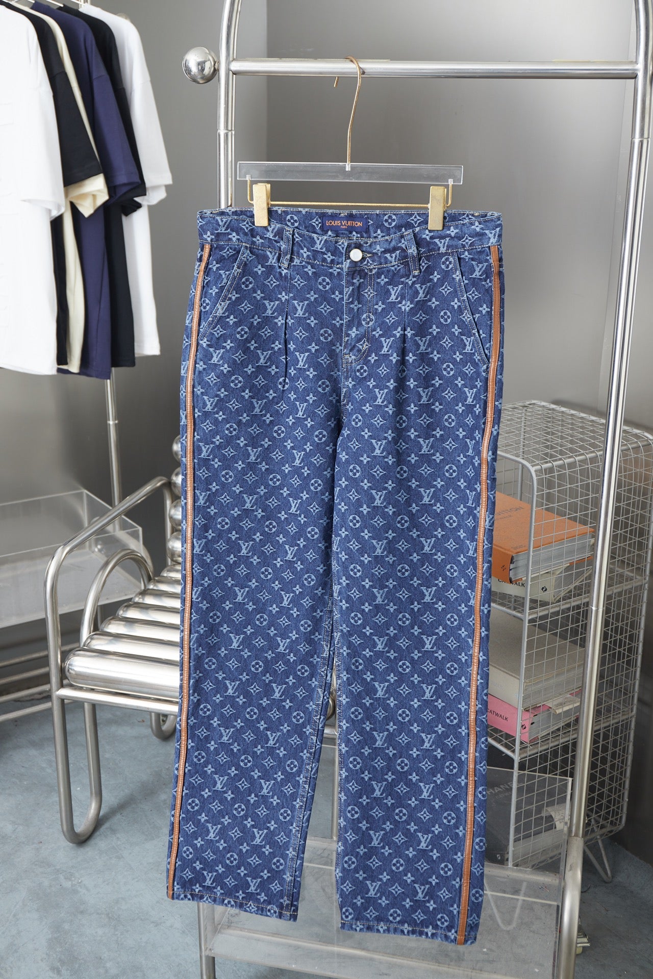 250902 New high-quality custom-made fabric full-print washed denim trousers