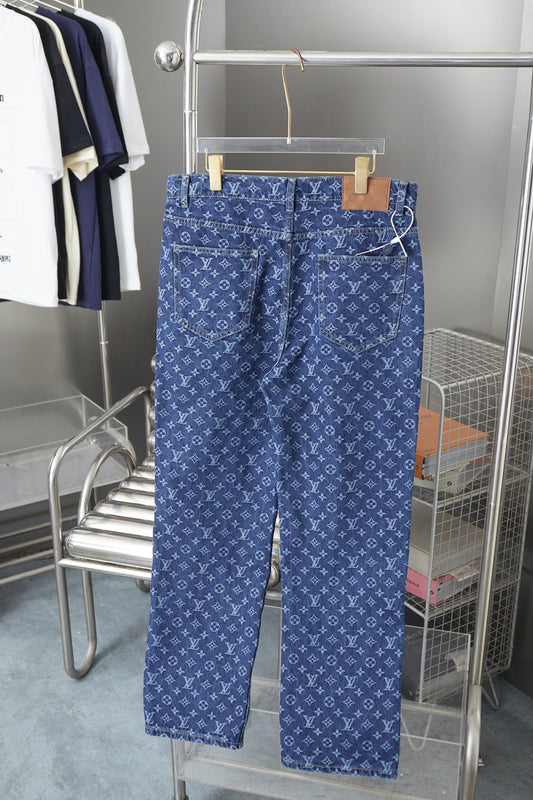 250902 New high-quality custom-made fabric full-print washed denim trousers