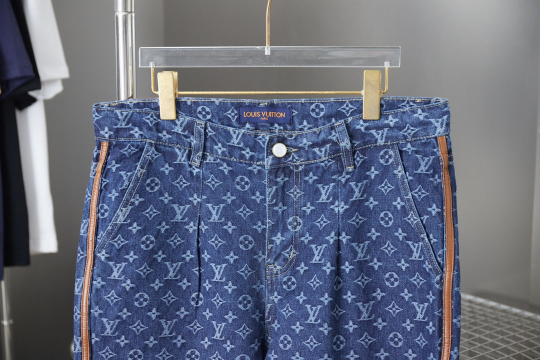 250902 New high-quality custom-made fabric full-print washed denim trousers