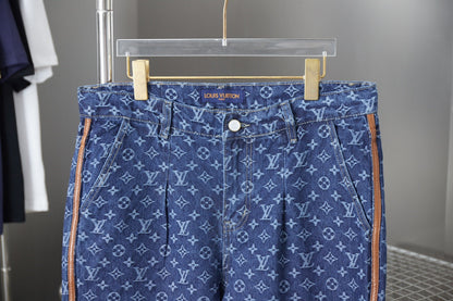 250902 New high-quality custom-made fabric full-print washed denim trousers