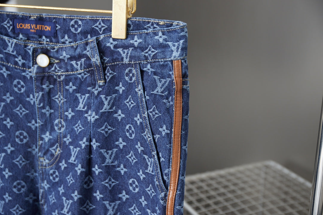 250902 New high-quality custom-made fabric full-print washed denim trousers