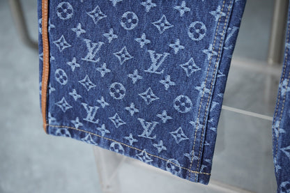 250902 New high-quality custom-made fabric full-print washed denim trousers