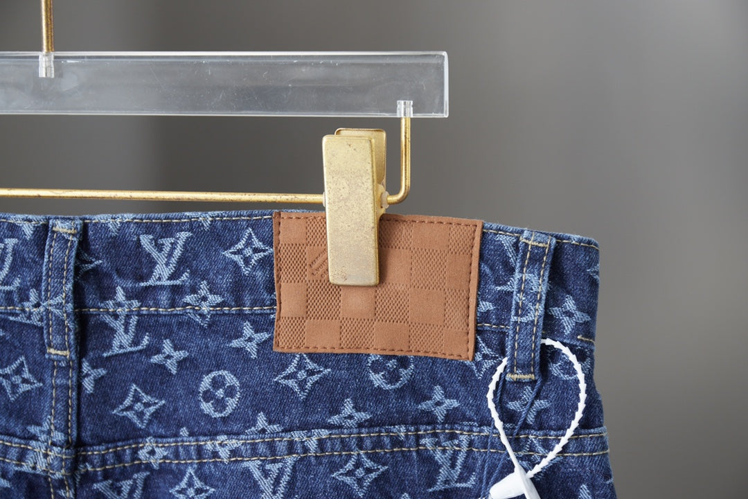 250902 New high-quality custom-made fabric full-print washed denim trousers