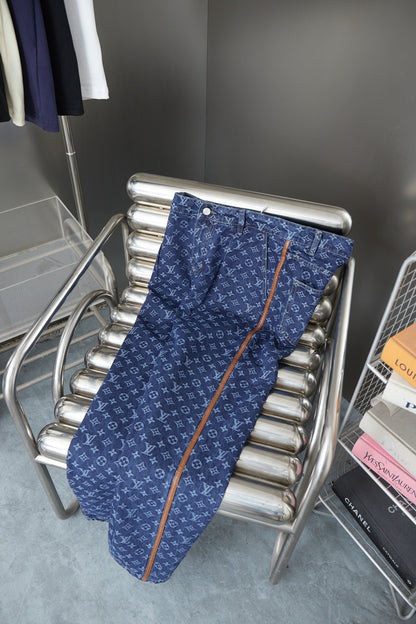 250902 New high-quality custom-made fabric full-print washed denim trousers