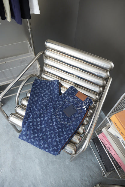 250902 New high-quality custom-made fabric full-print washed denim trousers