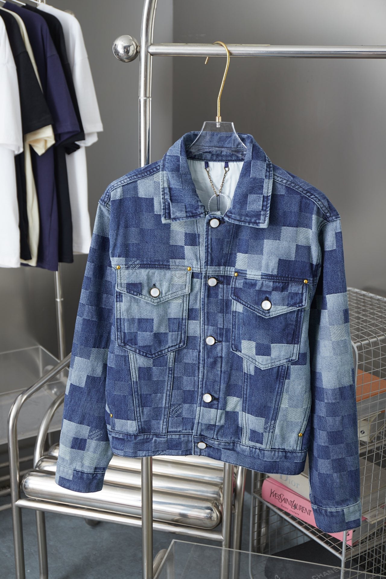 250902 A new high-quality checkerboard Mosaic denim jacket
