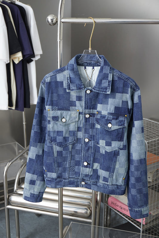 250902 A new high-quality checkerboard Mosaic denim jacket