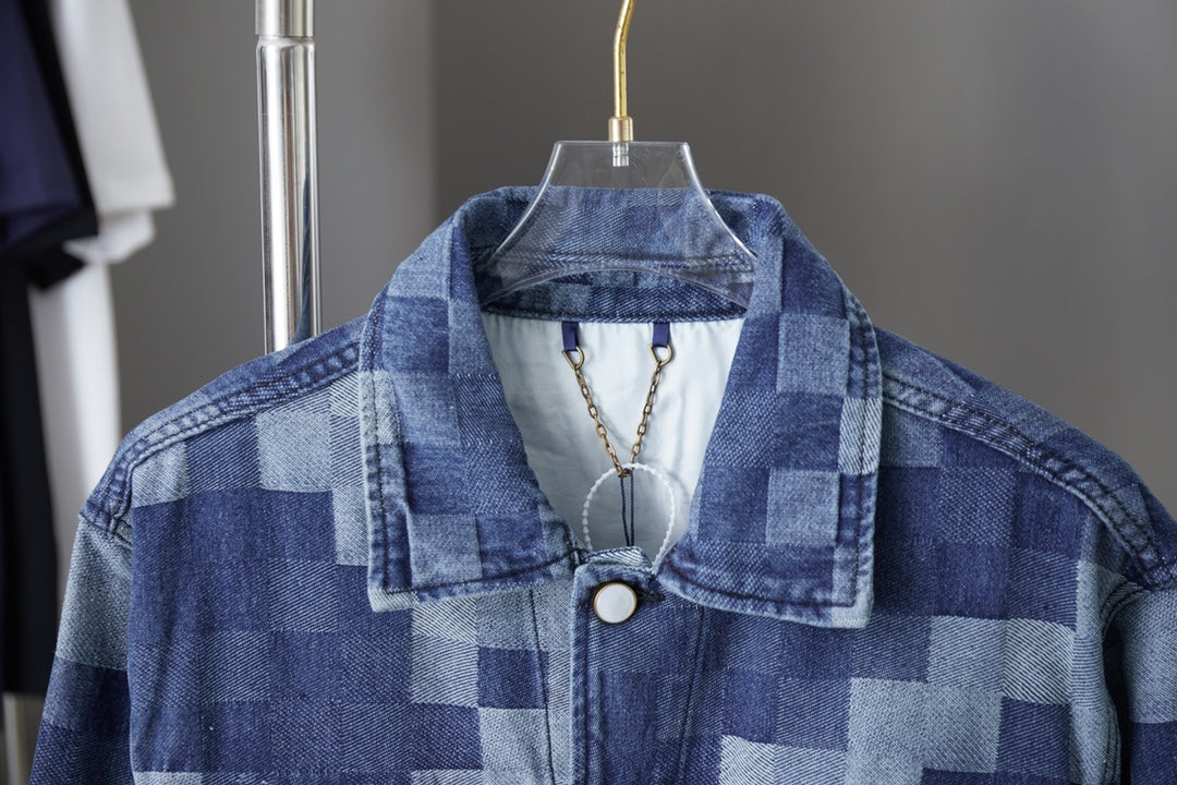 250902 A new high-quality checkerboard Mosaic denim jacket