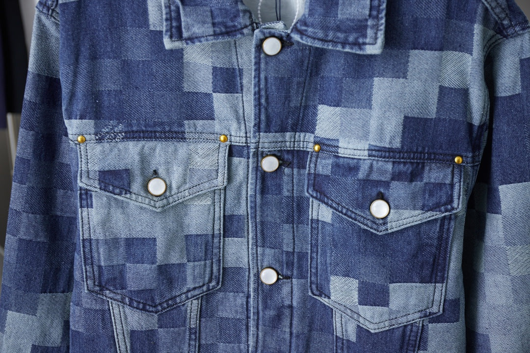 250902 A new high-quality checkerboard Mosaic denim jacket