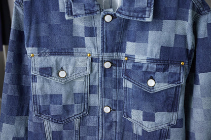 250902 A new high-quality checkerboard Mosaic denim jacket