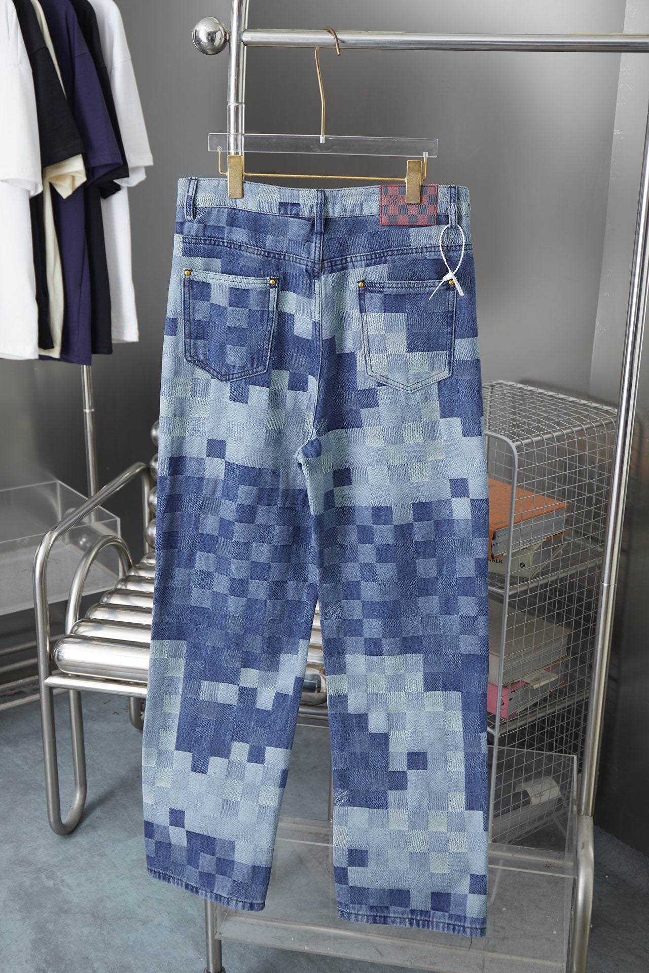 250902 New high-quality checkerboard Mosaic denim trousers