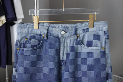 250902 New high-quality checkerboard Mosaic denim trousers