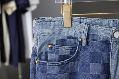 250902 New high-quality checkerboard Mosaic denim trousers
