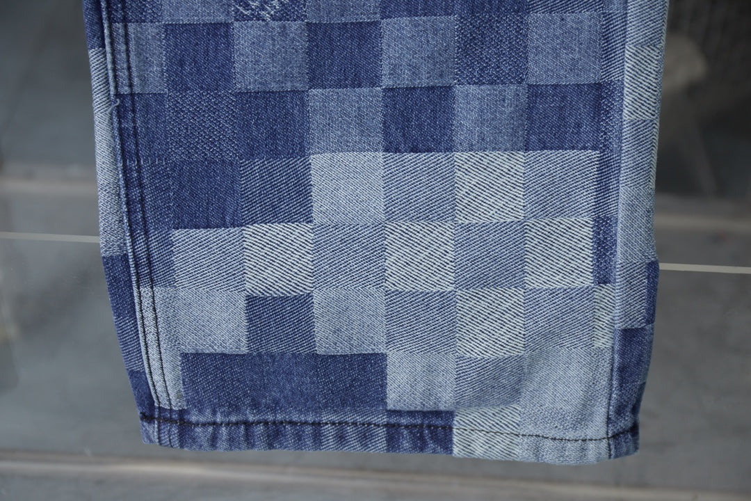 250902 New high-quality checkerboard Mosaic denim trousers