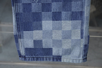 250902 New high-quality checkerboard Mosaic denim trousers