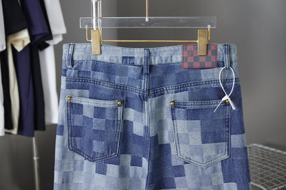 250902 New high-quality checkerboard Mosaic denim trousers
