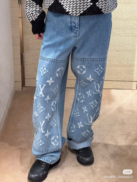 250902 New high-quality jacquard embroidered letter denim trousers