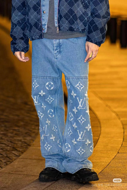 250902 New high-quality jacquard embroidered letter denim trousers