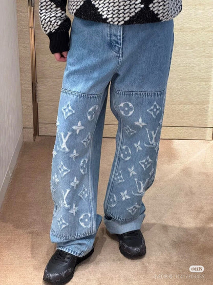 250902 New high-quality jacquard embroidered letter denim trousers