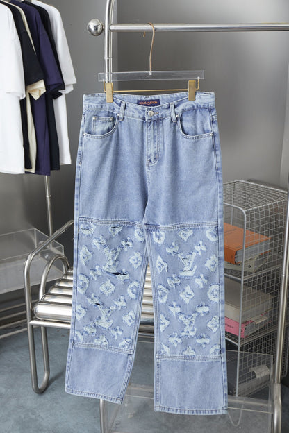 250902 New high-quality jacquard embroidered letter denim trousers