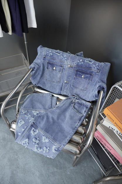 250902 New high-quality jacquard embroidered letter denim trousers