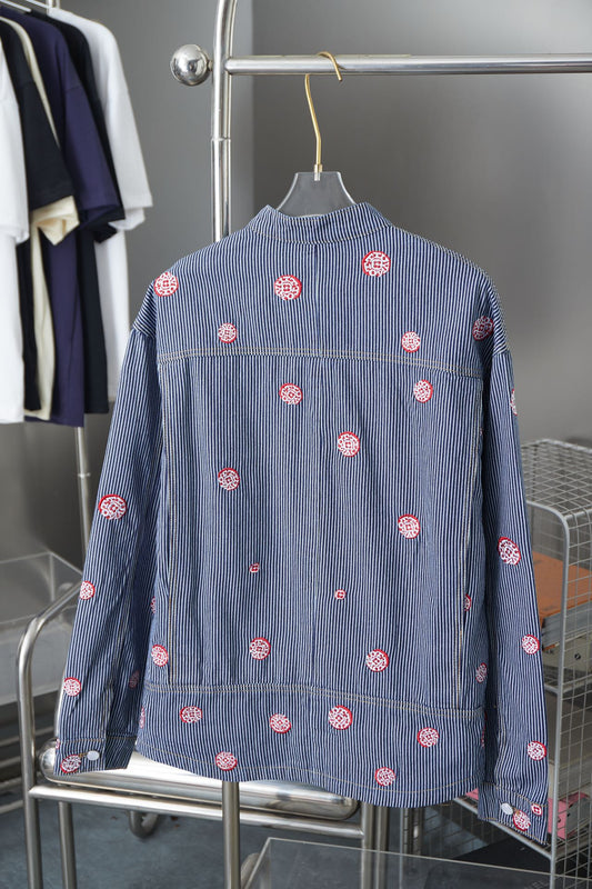 250902 A new high-quality striped embroidered denim jacket