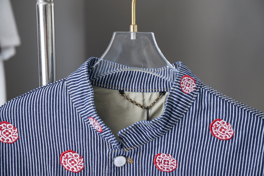 250902 A new high-quality striped embroidered denim jacket