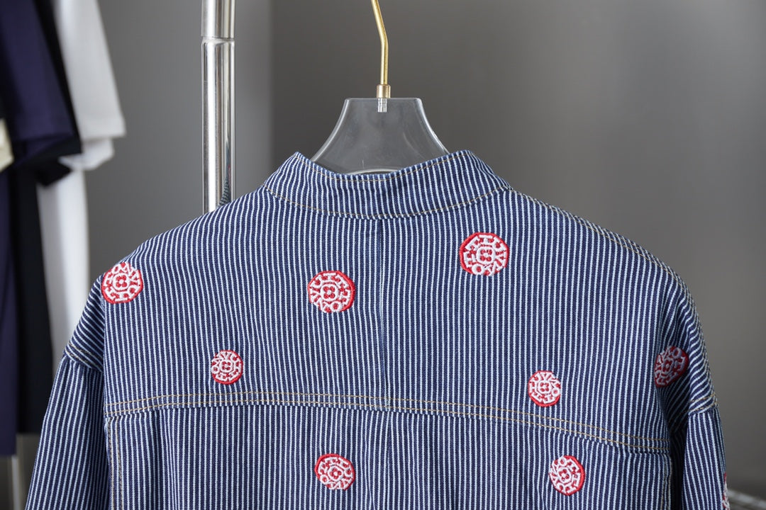 250902 A new high-quality striped embroidered denim jacket