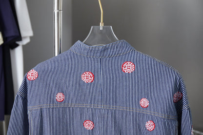 250902 A new high-quality striped embroidered denim jacket