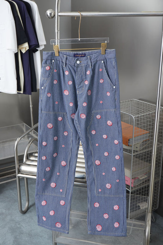 250902 New high-quality striped workwear embroidered jeans