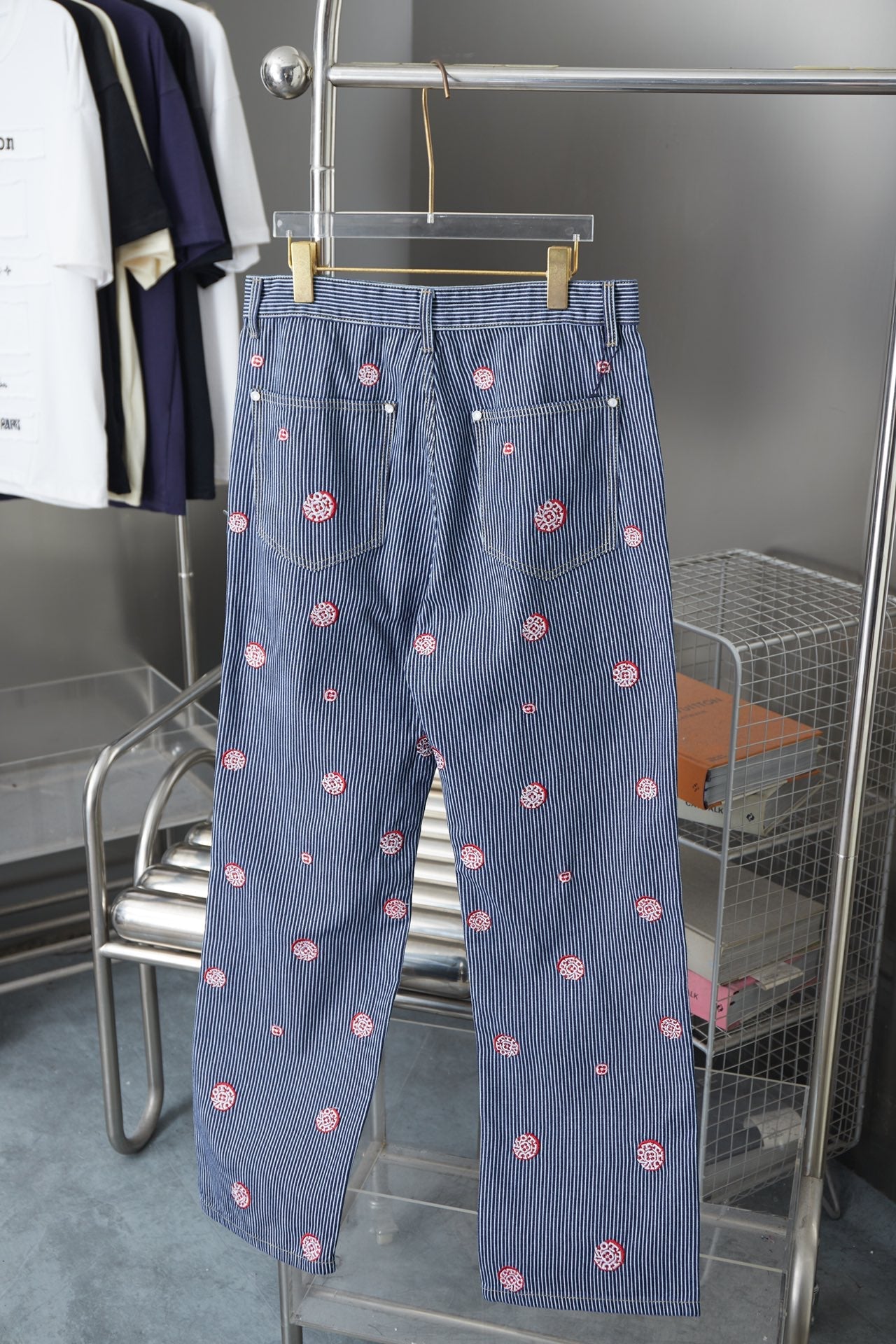250902 New high-quality striped workwear embroidered jeans