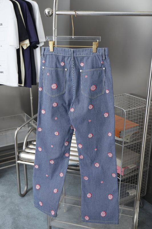 250902 New high-quality striped workwear embroidered jeans