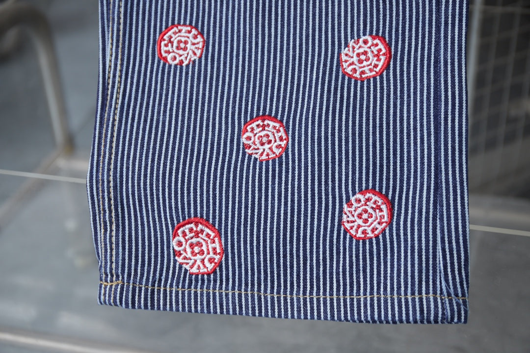 250902 New high-quality striped workwear embroidered jeans