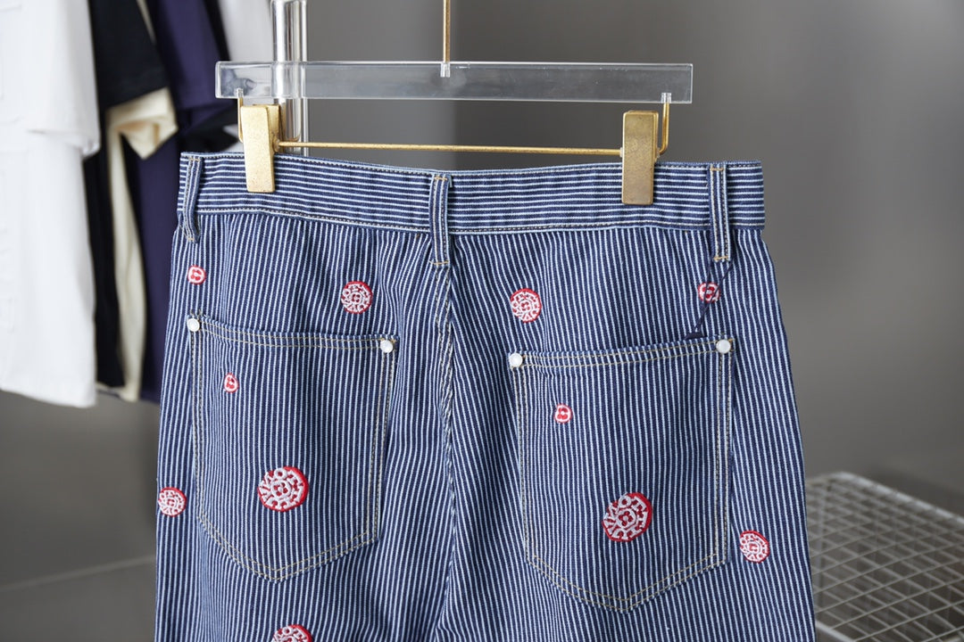 250902 New high-quality striped workwear embroidered jeans