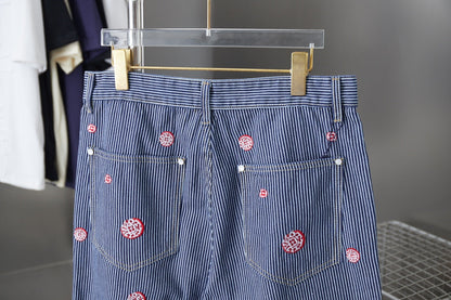 250902 New high-quality striped workwear embroidered jeans