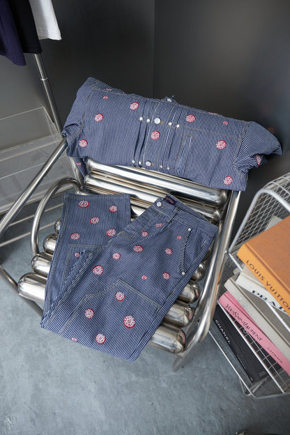 250902 New high-quality striped workwear embroidered jeans