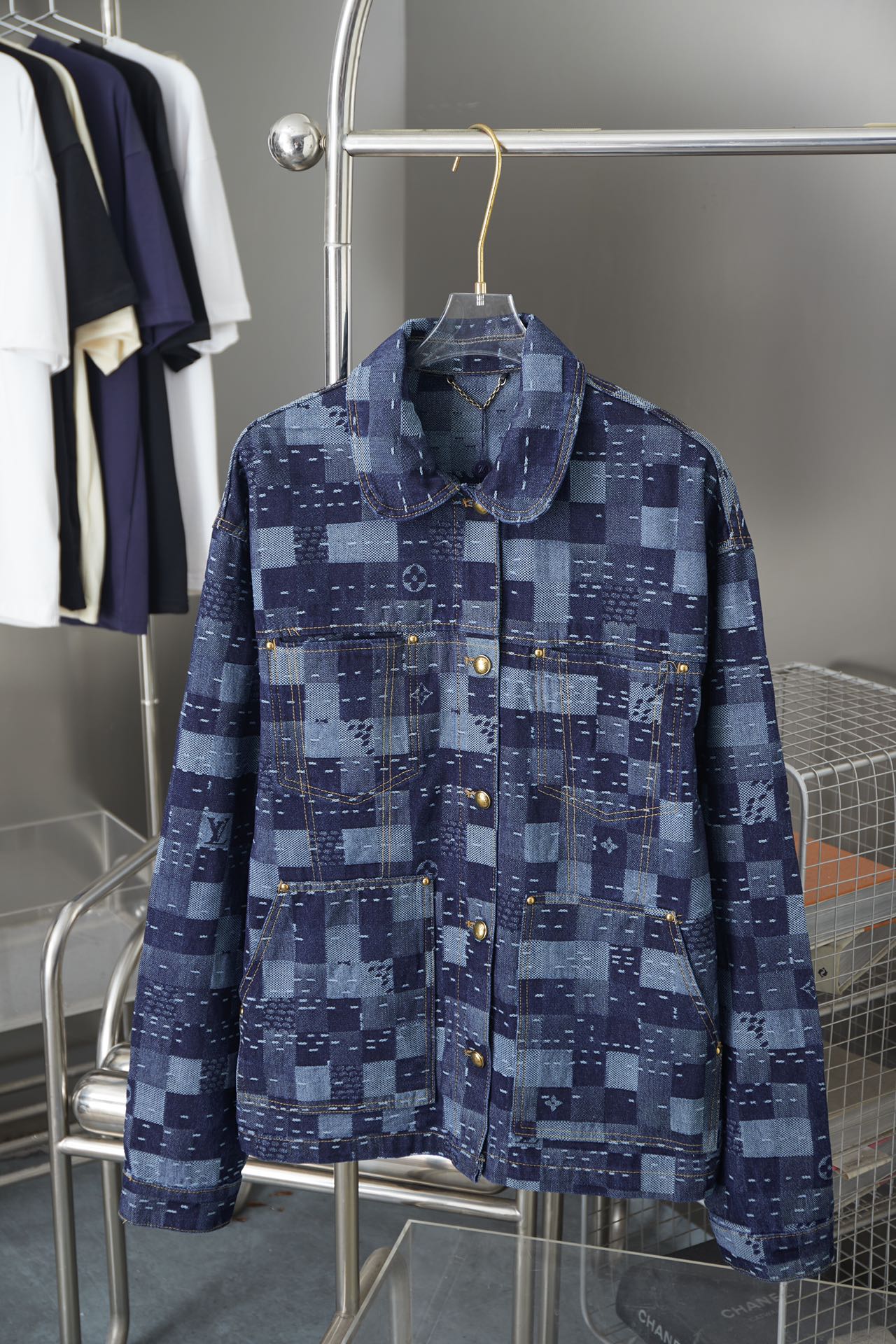 250902 New high-quality checkerboard texture skateboard denim jacket